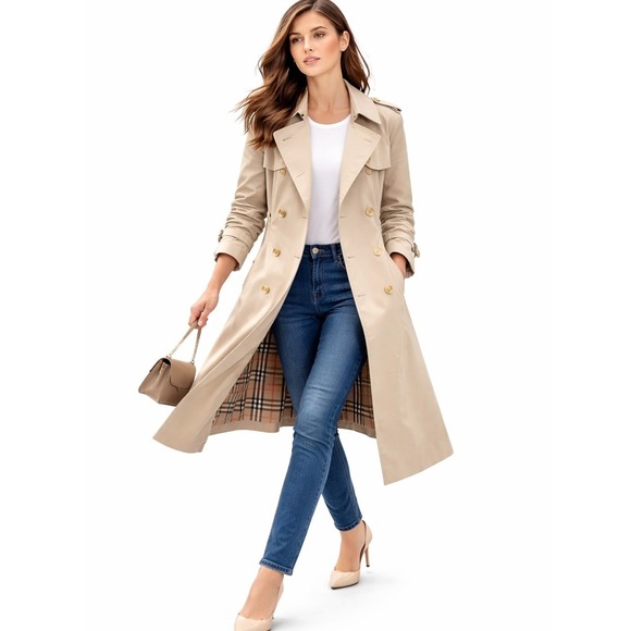 Burberry Jackets & Blazers - New‎ Burberry Vintage Trench Coat Beige Double Breasted Belted Check XS S